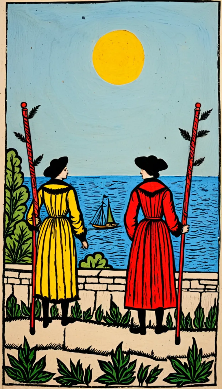 Dos de Bastos en el Tarot de Marsella